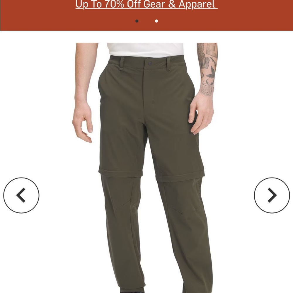 The North Face Mens XL Spell Out Belted Convertible Hiking Pants Shorts Green
